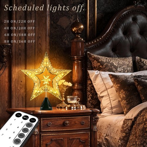 10" Christmas Tree Star Topper with Lights, Shatterproof Plastic Star Christmas Tree Topper Lighted for Christmas Tree Decorations, Warm Glow & USB Plug in