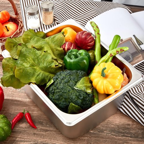 Zubebe 8 Pcs Hotel Pans Stainless Steel Steam Table Pan 1/2 Half Size 6 Inch Restaurant Steam Table Pan Deep Metal Food Tray Commercial Food Pans for Restaurant Party Buffet Catering