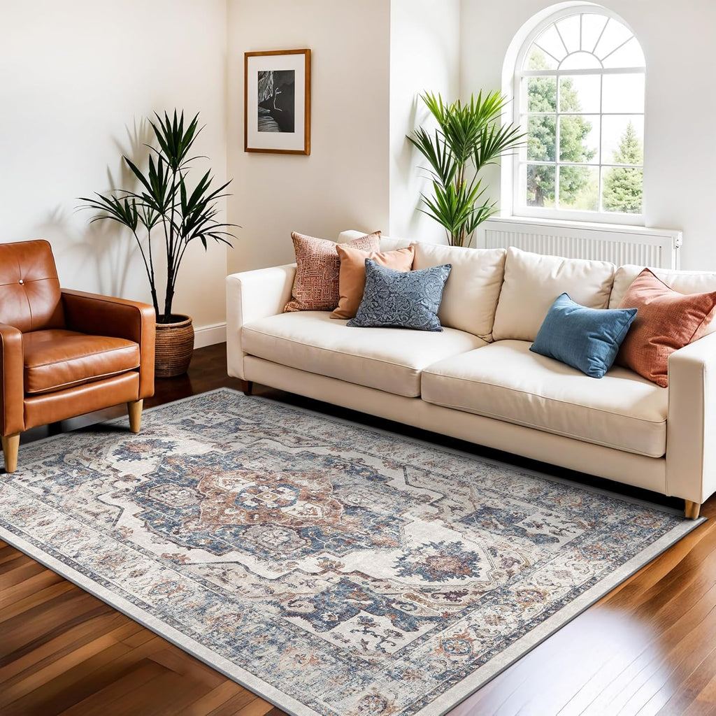 Skiennix Washable 3x5 Kitchen Area Rug - Cozy Soft Low Pile Carpet for Living Room & Entryway | Brick