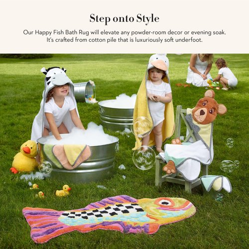 MACKENZIE-CHILDS Bath Rug, Bath Mat for Bathroom Use, Cotton Rug, 20" H x 36" W, Happy Fish