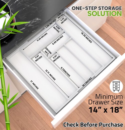 Utopia Kitchen Expandable Drawer Organizer, Adjustable Kitchen Drawer Organizer, Bamboo Drawer Dividers Organizer for Kitchen, Silverware, Flatware, Living Room (6-8 Slots, White) Pack of 1