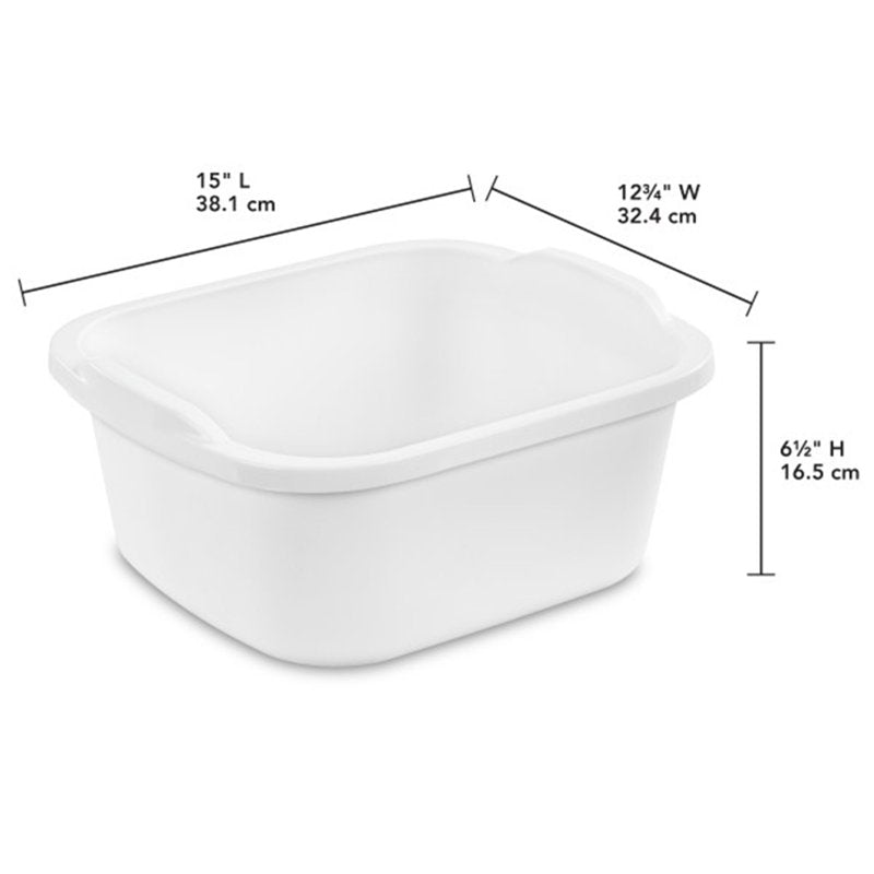 12 Quart Kitchen Dishpan - Durable Plastic, 16 Pack, White