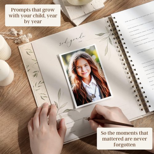 Peachly My School Years Memory Book for Kids & School Photo Album – School Picture Photo Album Childhood Memory Book - School Keepsake Organizer School Days (Beige - Preschool to 12th Grade)