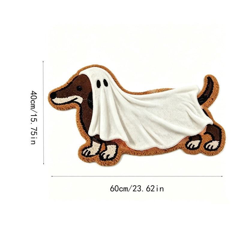 Halloween Dachshund Ghost Doormat - Soft Faux Non Slip Entryway Rug