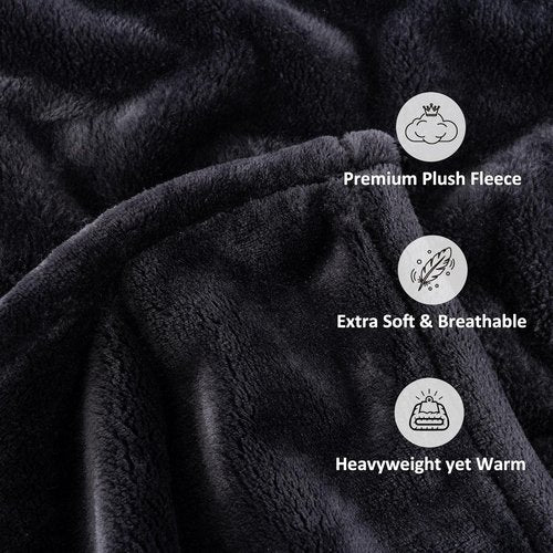 Micorfiber Fleece Blanket - Heavyweight Plush Warmth for Couch & Bed | 70in x 90in, Black