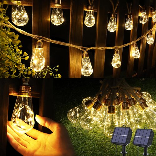 Jnaurb Solar String Lights - 20Ft Warm White LED with 8 Modes | Waterproof for Garden & Patio Decor