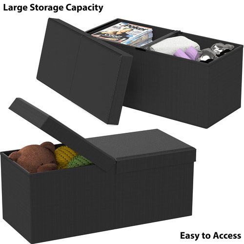 Simple Houseware Foldable Faux Leather Storage Ottoman Bench, Black