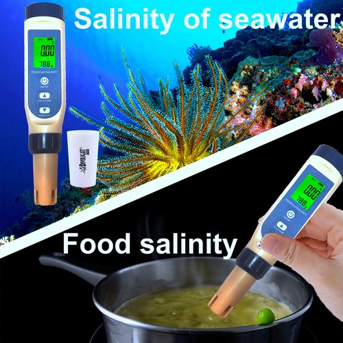 Divolight 5-in-1 Water Quality Tester Pen Meter for Pools, Drinking Water, Aquariums, Hydroponic & Cooking - Measures PH, TDS, EC, Salinity & Temp with ATC Function