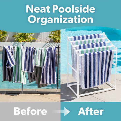 GoSports Towel Rack for Pool & Hot Tub Accessories - 5-Tier Modern Design - Free-Standing PVC Towel Storage & Drying Stand