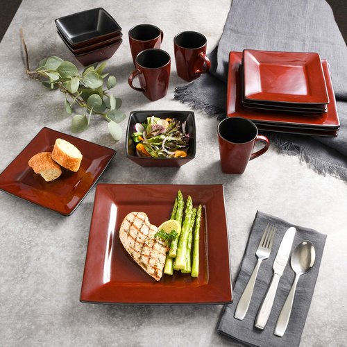 Gibson Elite Kiesling 16 Piece Dinnerware Set, Red