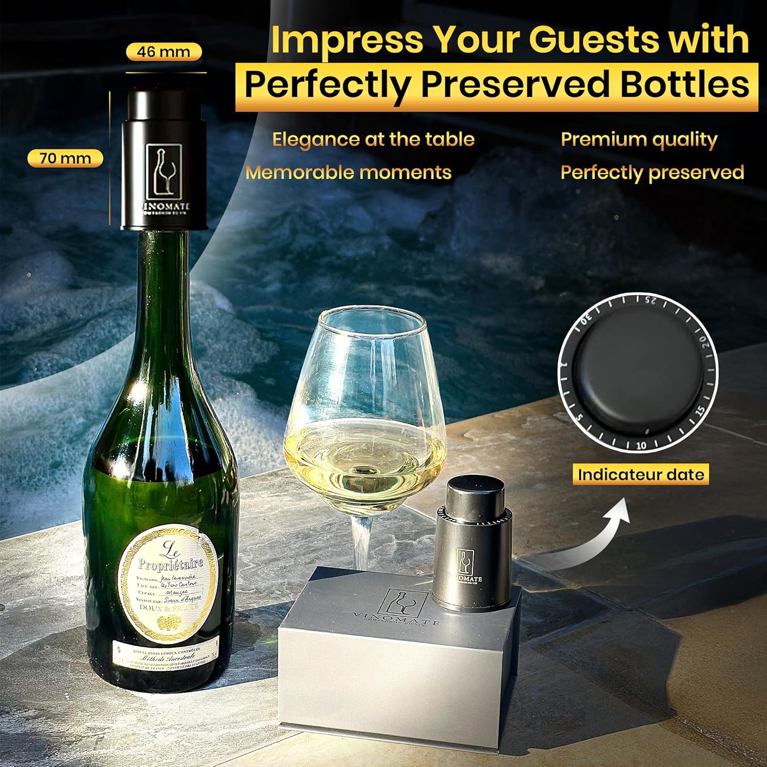 Wine Bottle Stopper with Vacuum Pump – Reusable Wine Saver That Preserves Freshness for Days – Universal Fit Wine Preserver, Bar & Kitchen Accessory
