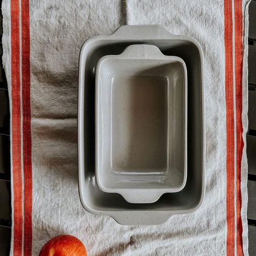 Mora Ceramic Baking Dishes Set of 2 - Versatile Porcelain Casserole & Loaf Pans | 7x11 in, Grey