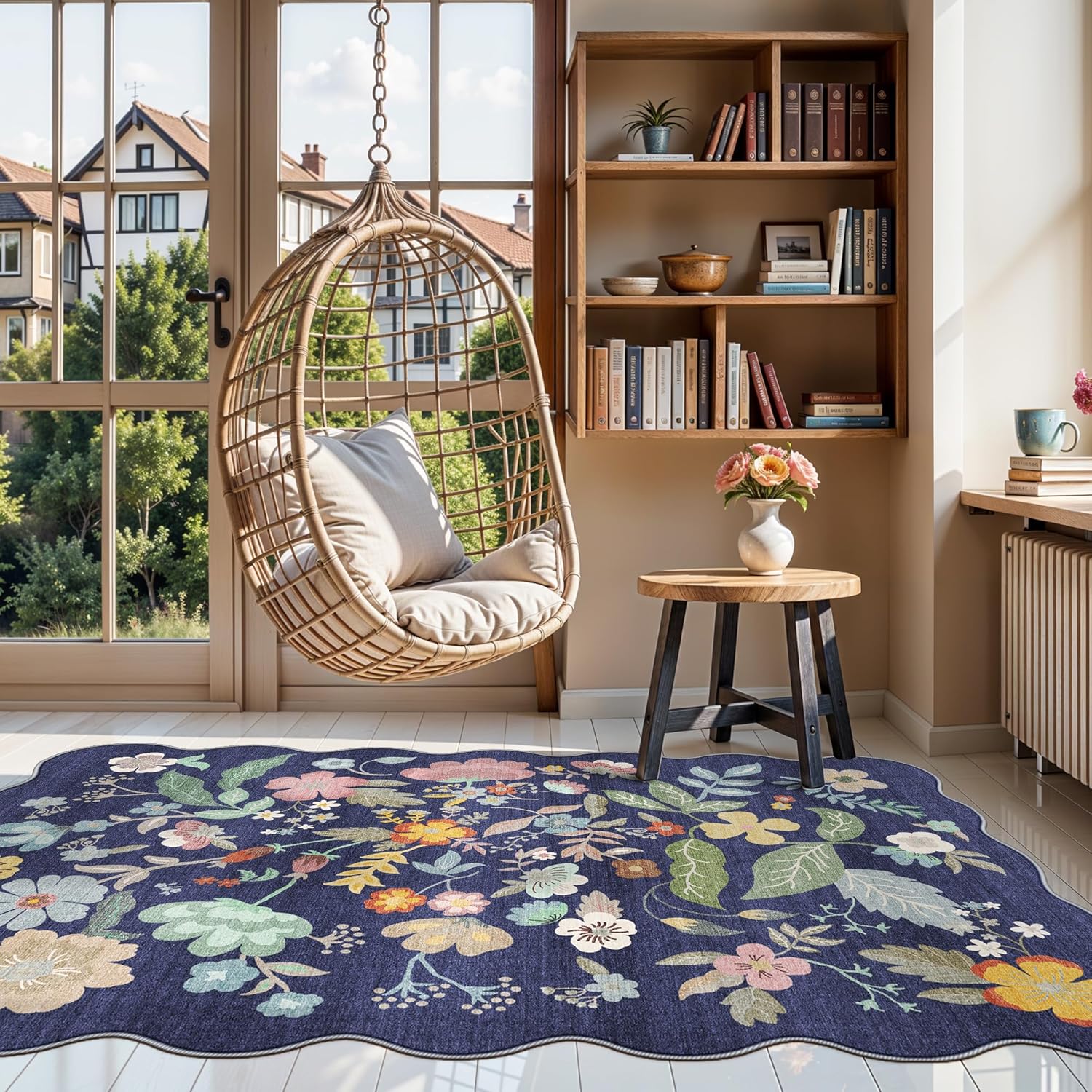 Skiennix 4x6 Living Room Area Rug - Washable Non-Slip Boho Floral Carpet for High Traffic Areas | Purple