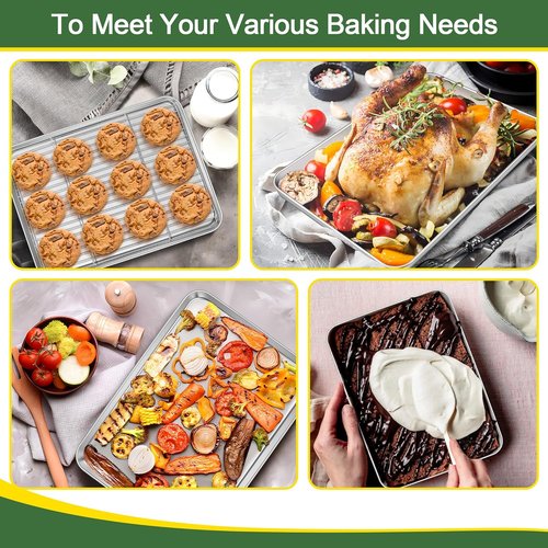 E-far Baking Sheet Set - Stainless Steel Cookie Pans with Cooling Racks | 16/12.5/9.3 Inch, Non-Toxic & Easy Clean