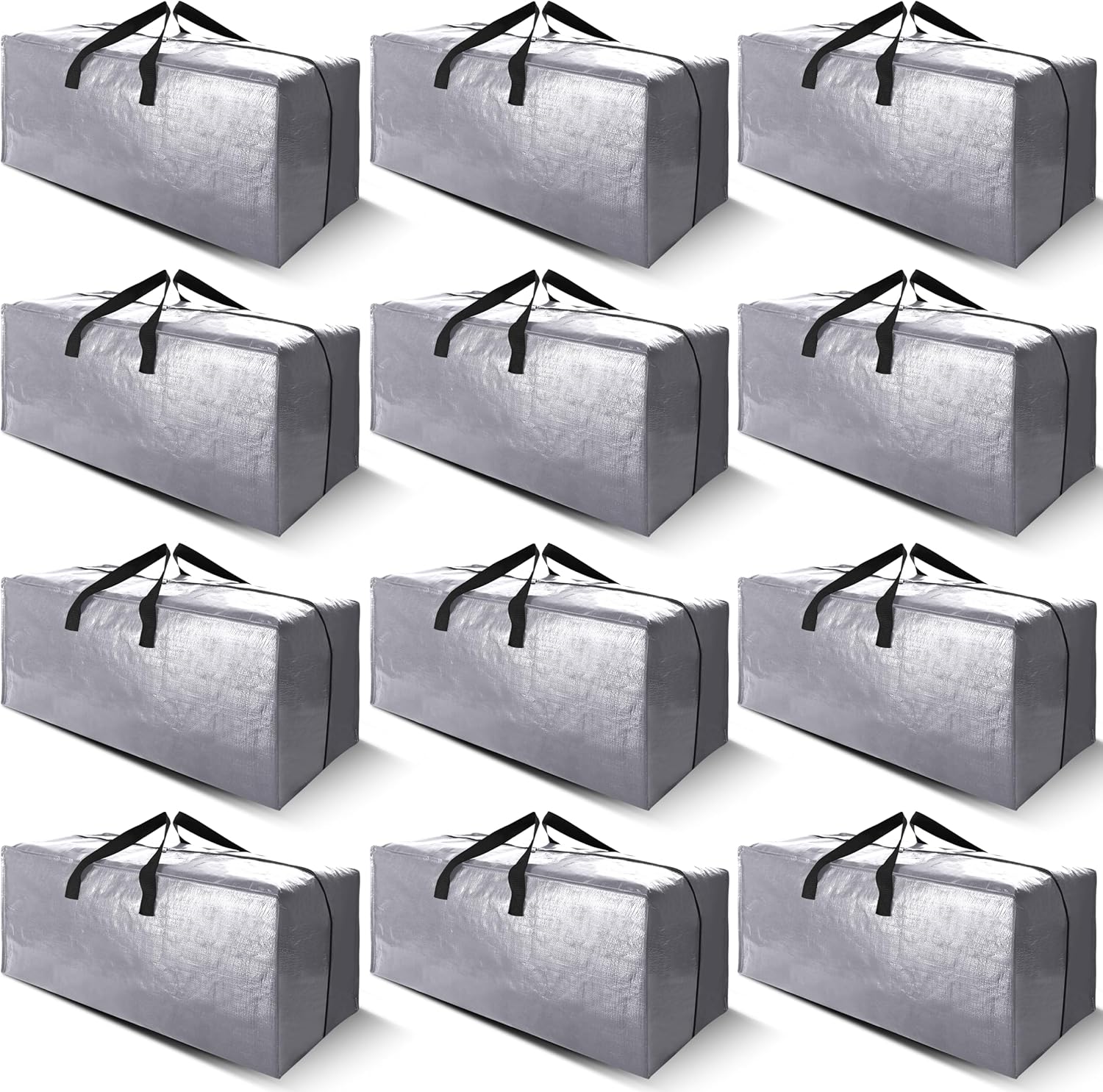 Cosy Family Heavy Duty Moving Bags - 12 Pack with Backpack Straps & Strong Zippers | X-Large Silver Storage Totes