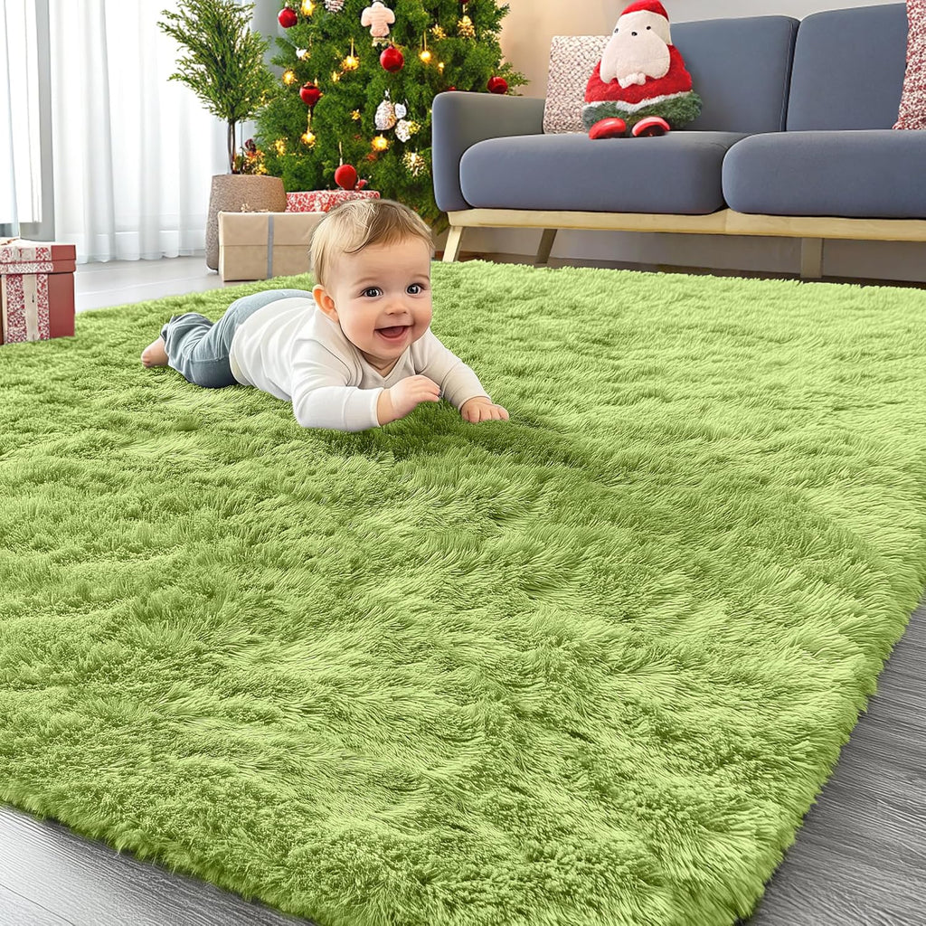 OLANLY Area Rugs - Soft Fluffy Shaggy Indoor Carpet for Living Room & Bedroom | 4x5.9 ft Grass Green