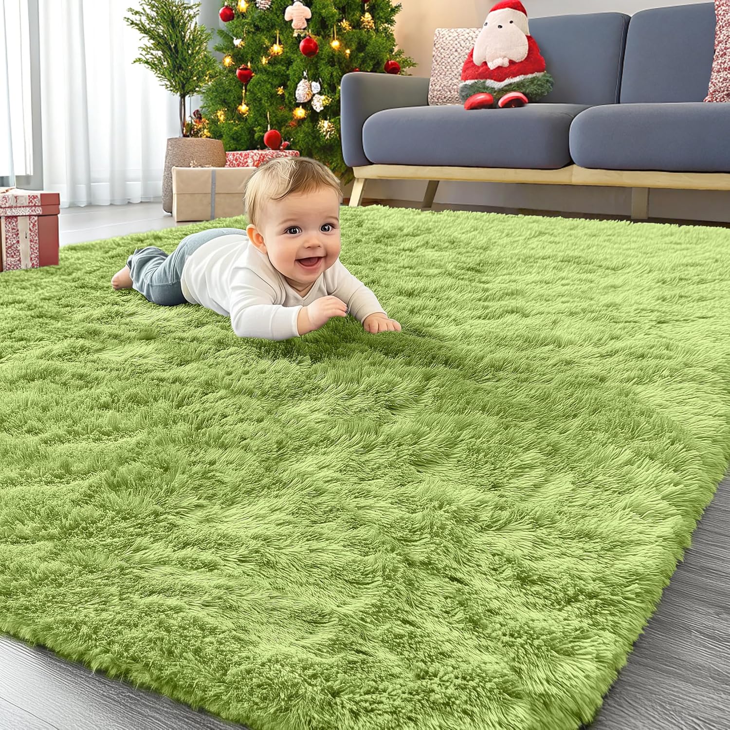 OLANLY Area Rugs - Soft Fluffy Shaggy Indoor Carpet for Living Room & Bedroom | 4x5.9 ft Grass Green