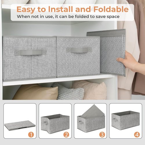Granny Says Storage Baskets - Medium Fabric Organizers with Handles | Gray 3-Pack for Closet & Shelf Storage
