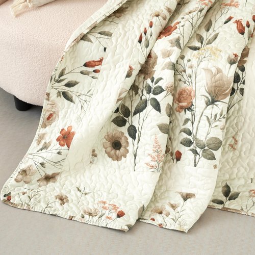 DaDa Bedding Enchanted Meadow Reversible Floral Cozy Lightweight Lap Throw - Perfect for Couch or Bed, Beige Victorian Garden Pallete, All-Season Comfort, Machine Washable, 50x60 Inches