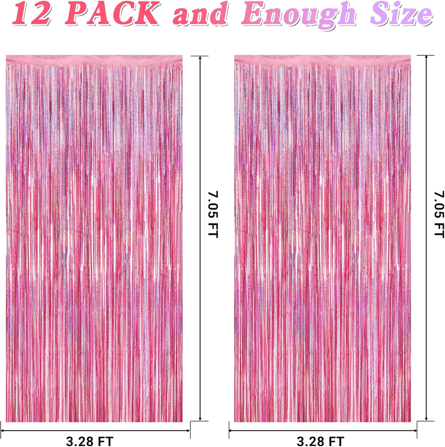 Skiennix Pink Backdrop - 12 Pack Metallic Glitter Tinsel Fringe Curtains | 3.28 FT x 7.05 FT Party Decor