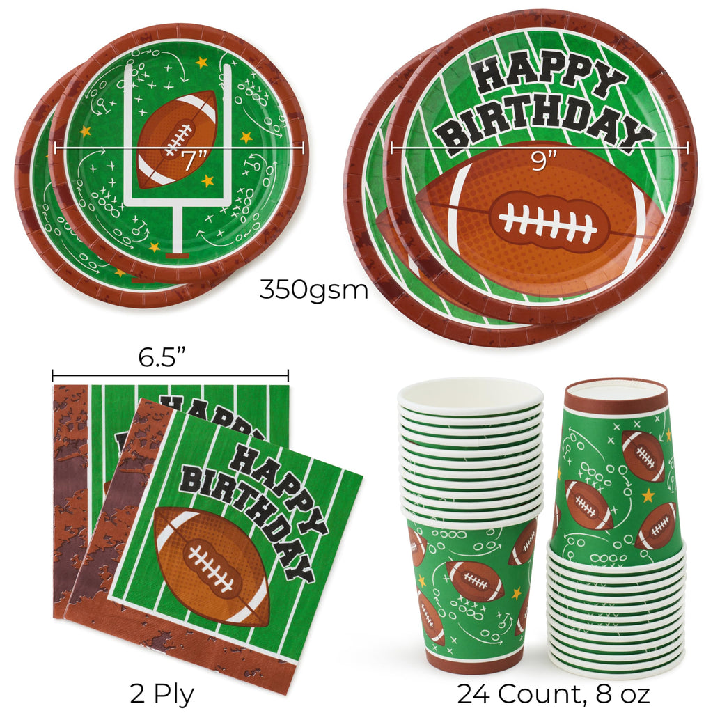 Royal Bluebonnet Football Birthday Party Decorations -Service for 24- Football Birthday Plates (7 & 9 Inch), Napkins and Cups for Decorations for Boys and Girls First Down 1st Party Supplies