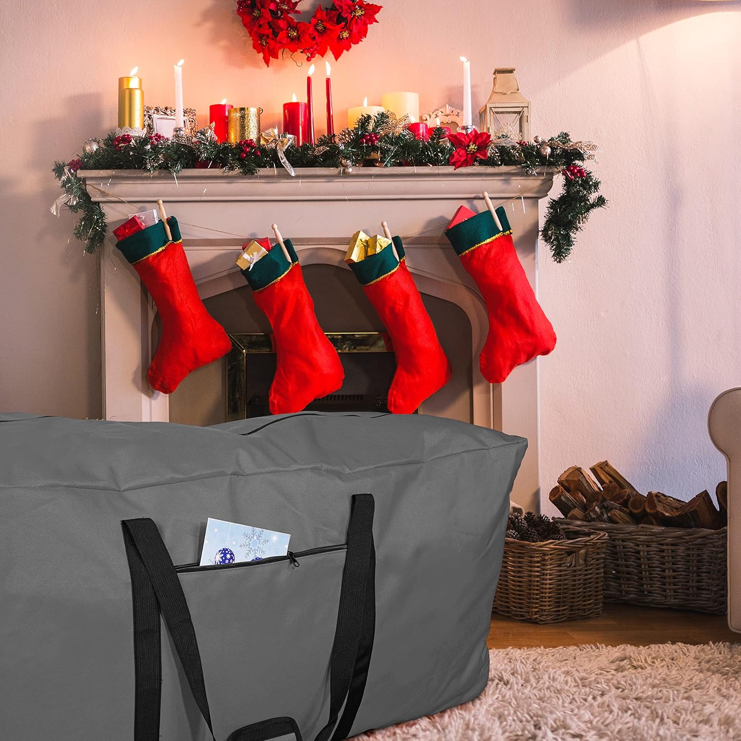 Primode Rolling Tree Storage Bag - Heavy Duty Container with Wheels | Fits Up to 7.5 Ft Disassembled Tree - Gray, 22" H x 16" W x 50" L