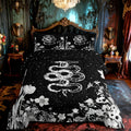 Snake Comforter Set Twin Size,Night Moon Starry Sky Bedding Set 2Pcs,Boho Flower Leaves Botanical Print Quilt Set for Kids Boys Girls Teens Room Decor Gothic Animal Duvet Insert,1 Pillowcase