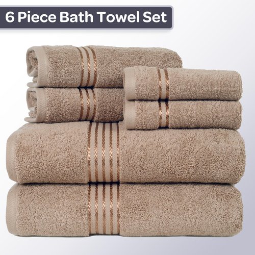 Lavish Home 6 Piece Bathroom Towels Set - 625GSM 100% Cotton Bathroom Essentials with 2 Absorbent Wash Cloths, 2 Hand Cloths, and 2 Bath Towel for Shower, Gym, Dorm and Spa (Taupe)