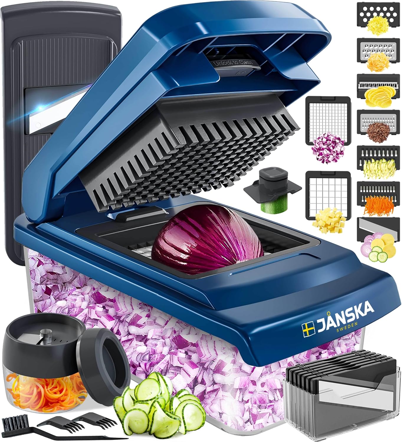 UltraChop 12-Blade Heavy Duty Vegetable Chopper - All-In-One Food Slicer & Spiralizer | Blue