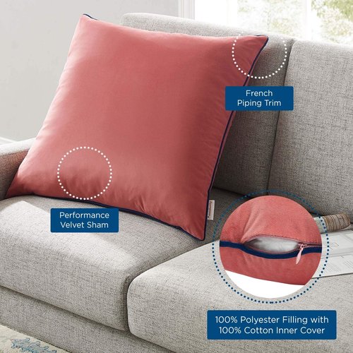 Modway Accentuate 24" Performance Velvet Accent Throw Pillow, 24" x 24", Blossom Navy