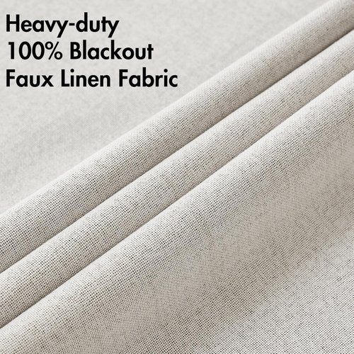 MIULEE Blackout Curtains - 100% Linen Textured Thermal Insulated Drapes | Cream White, 52 x 63 Inch (2 Panels)