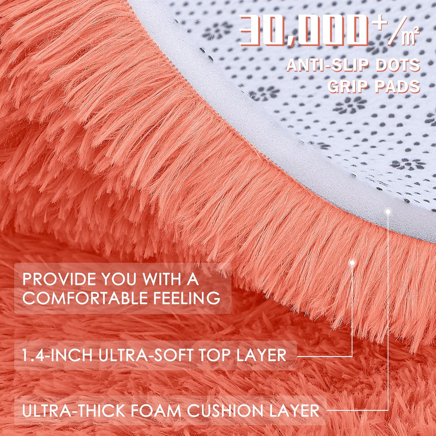 OLANLY 8x10 Large Area Rug - Soft Fluffy Shaggy Carpet for Living Room & Bedroom | Coral Red