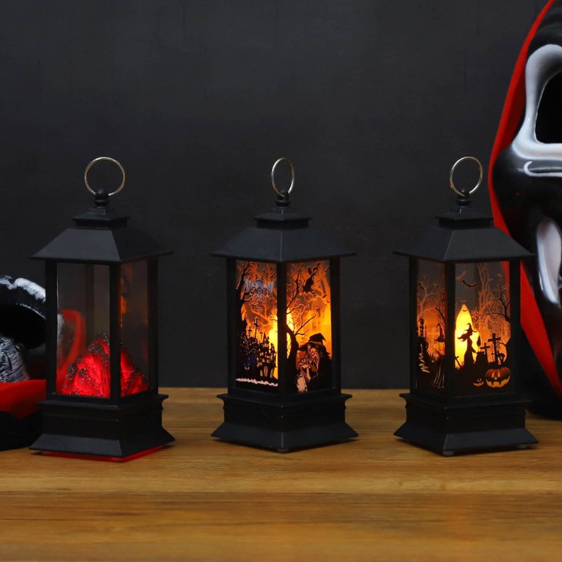 Halloween LED Hanging Lantern with Skeleton & Pumpkin - Poltergeist Variation