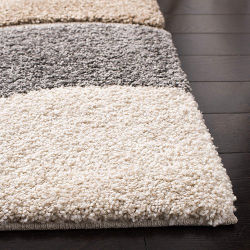 SAFAVIEH Florida Shag Collection Runner Rug - 2'3" x 8', Ivory & Grey, Abstract Design, Non-Shedding & Easy Care, 1.2-inch Thick Ideal for High Traffic Areas in Living Room, Bedroom (SG475-1180)