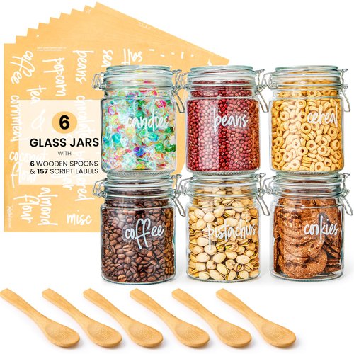 Talented Kitchen Airtight Mason Canning Jars - Multiuse Food Storage Containers with Lids for Canning Supplies & Homemade Food Storage - Clamp-Lid Glass Containers - 25 oz, Pack of 6