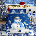 Homewish Cute Snowman Comforter Set Queen Size,Merry Christmas Quilt Set 3Pcs Xmas Bells and Snowflake Bedding Set for Kids Boys Girls Teens Room Decor Cartoon Blue White Duvet Insert,2 Pillowcases