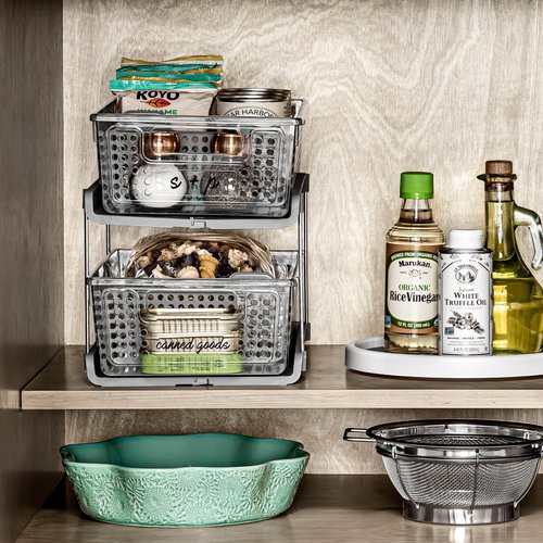 madesmart 2 Tier Organizer, Under Cabinet Storage with Pull Out Sliding Drawers, for Cleaning Supplies, Undersink, Sponges, Bottles & Bath, Adjustable Dividers & Pull Out Baskets, Grey
