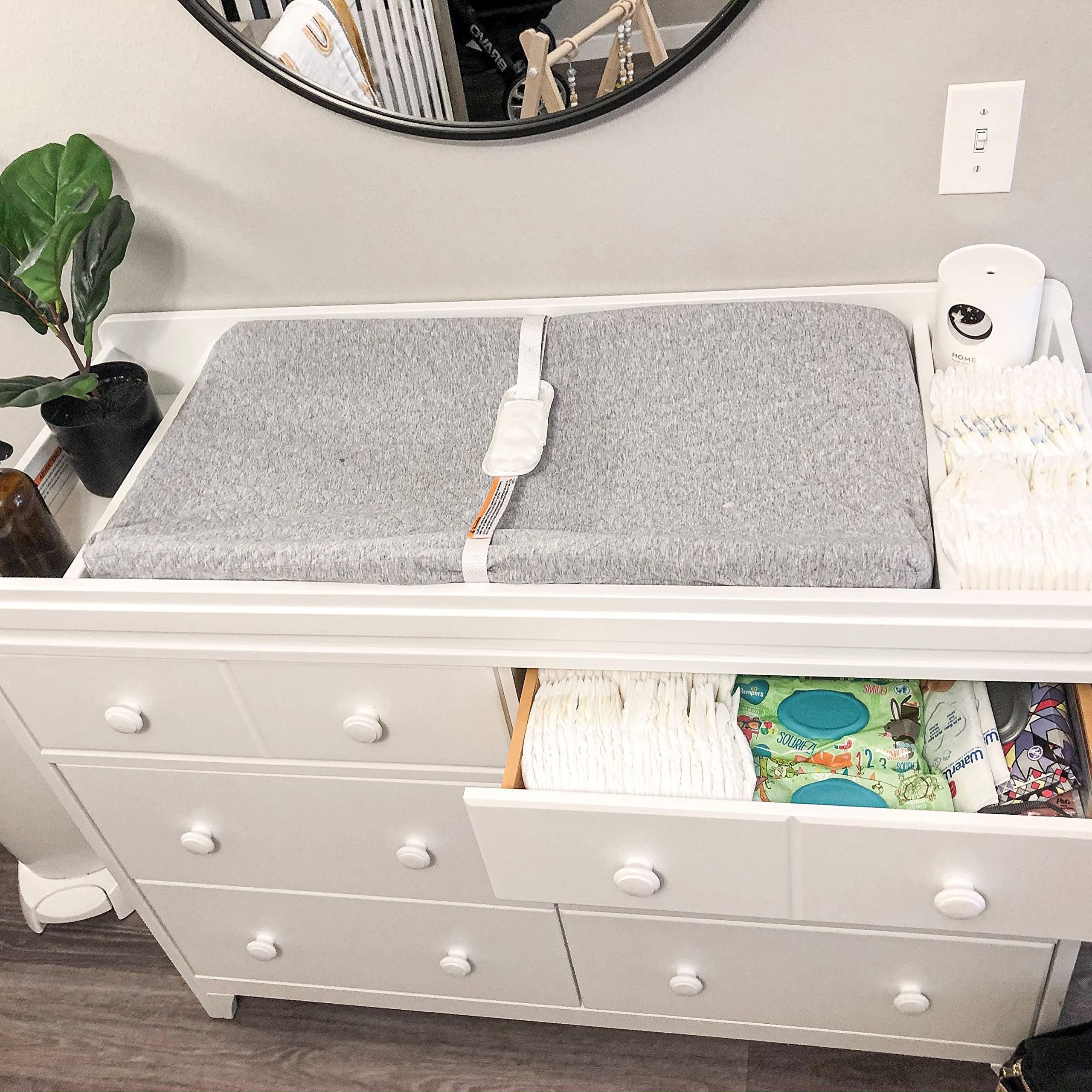 Storkcraft Universal Changer Topper (White) - Transforms Dresser Into Baby Changing Station, Fits Standard Size, 3 Compartments Essentials, Soft Felt Bottom