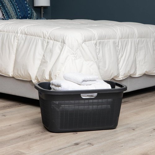 Mind Reader 40L Laundry Basket - Stylish Linen Design Clothes Hamper with Handles | Black