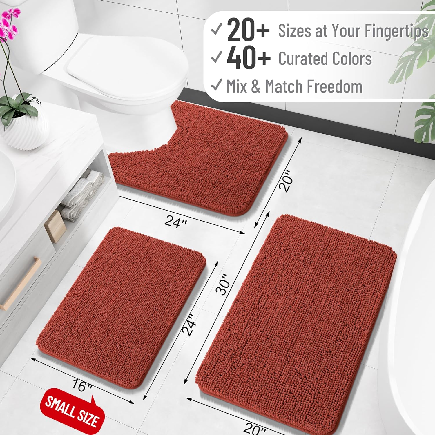OLANLY Bathroom Runner Rugs - Soft Absorbent Chenille with Quick Dry Rubber Backing | 47"x20", Rustic Terracotta