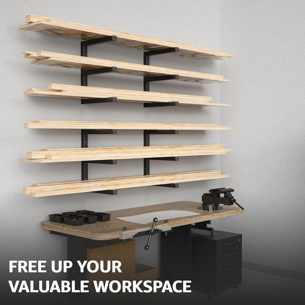 YYR Wood Organizer - Heavy Duty Metal Lumber Storage Rack | 6-Level Wall Mount, Holds 1200 LBS - Black