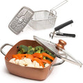 Moss & Stone Copper Chef Cookware Set - 5 Pcs Non-Stick Deep Frying Pan & Accessories | 5 Qt Induction Safe