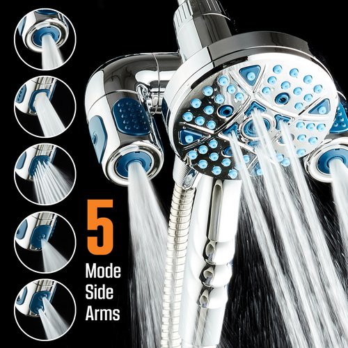 AquaCare Polaris High Pressure Multi Zone 208 Setting Shower Head & Handheld 3-way Combo System - Magnetic Docking Handle, Stay-Clean Jets, 6 ft. Metal Hose, All Chrome Finish, Top American Brand