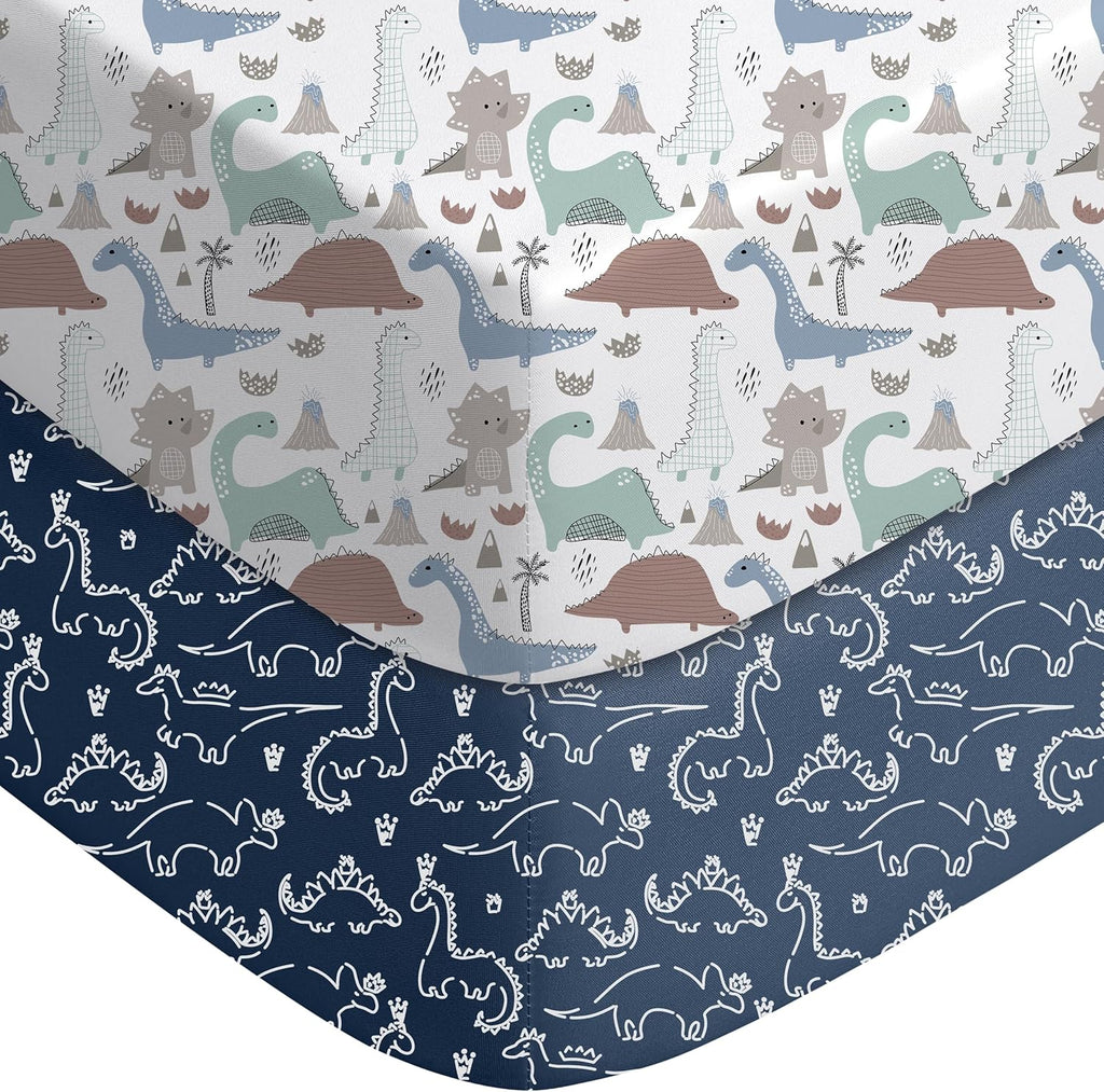 Yoofoss Baby Pack and Play Sheets - Ultra Soft Dark Blue Dinosaur Fitted Mini Crib Sheets 38x26