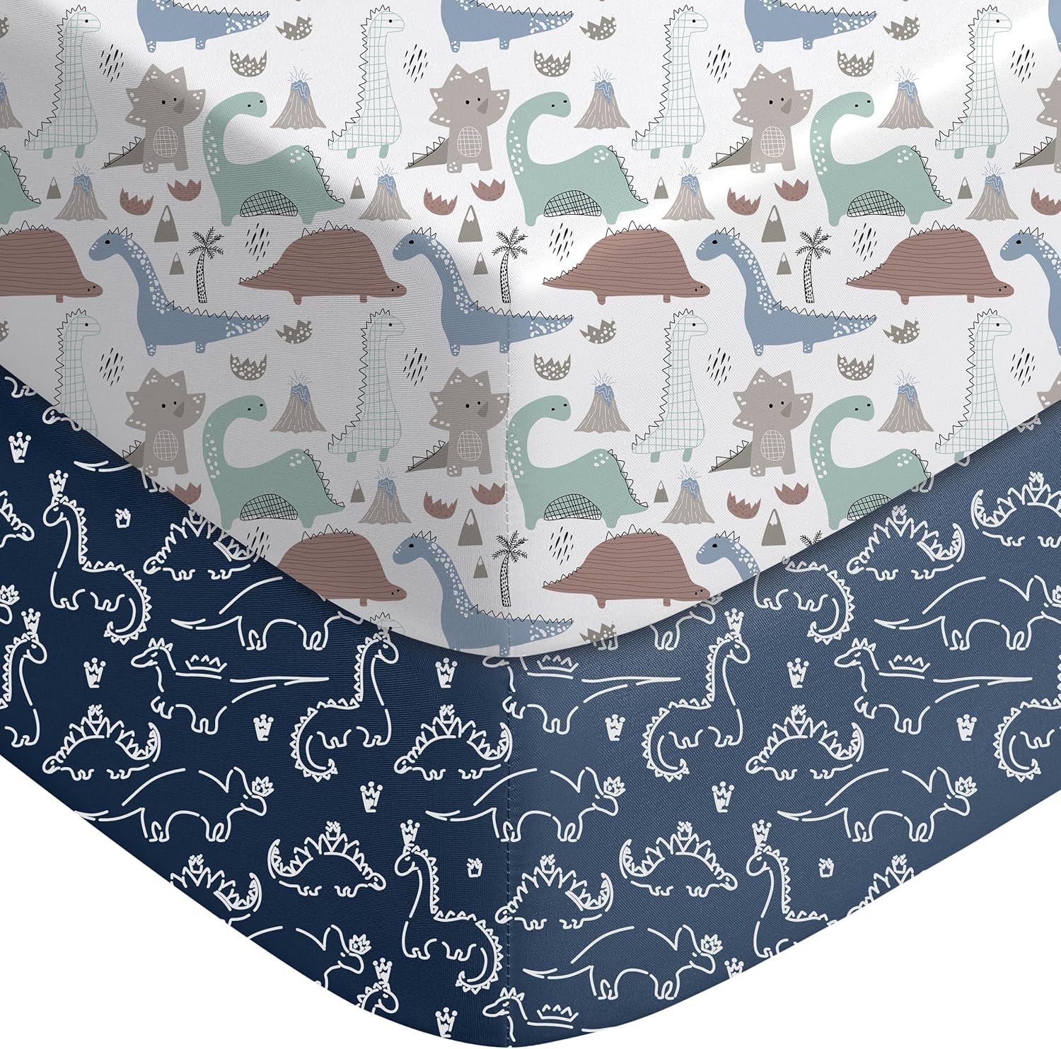 Yoofoss Baby Pack and Play Sheets - Ultra Soft Dark Blue Dinosaur Fitted Mini Crib Sheets 38x26