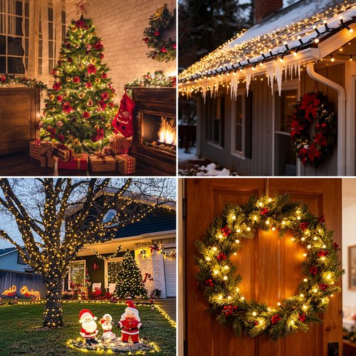 TGXCF 16Ft 100LEDs Christmas Lights Battery-Powered,Mimi Globe Lights 8 Modes,Indoor Outdoor Cluster String Lights for Bedroom Party Wedding Garden Christmas Tree Deco(Warm White)