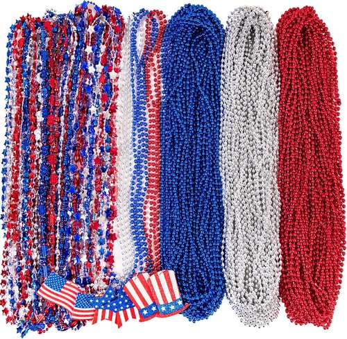 Moon Boat 72PCS 4th of July Accessories - Patriotic Necklaces with Blue, White & Red Beads for Celebrations
