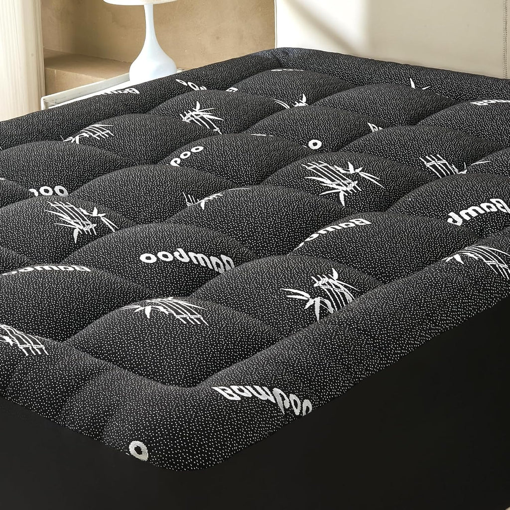 Skiennix Queen Size Mattress Topper - Soft Bamboo Viscose Pillow Top for Back Pain Relief | Cooling Dark Grey with Deep Pocket (8-21 Inch)
