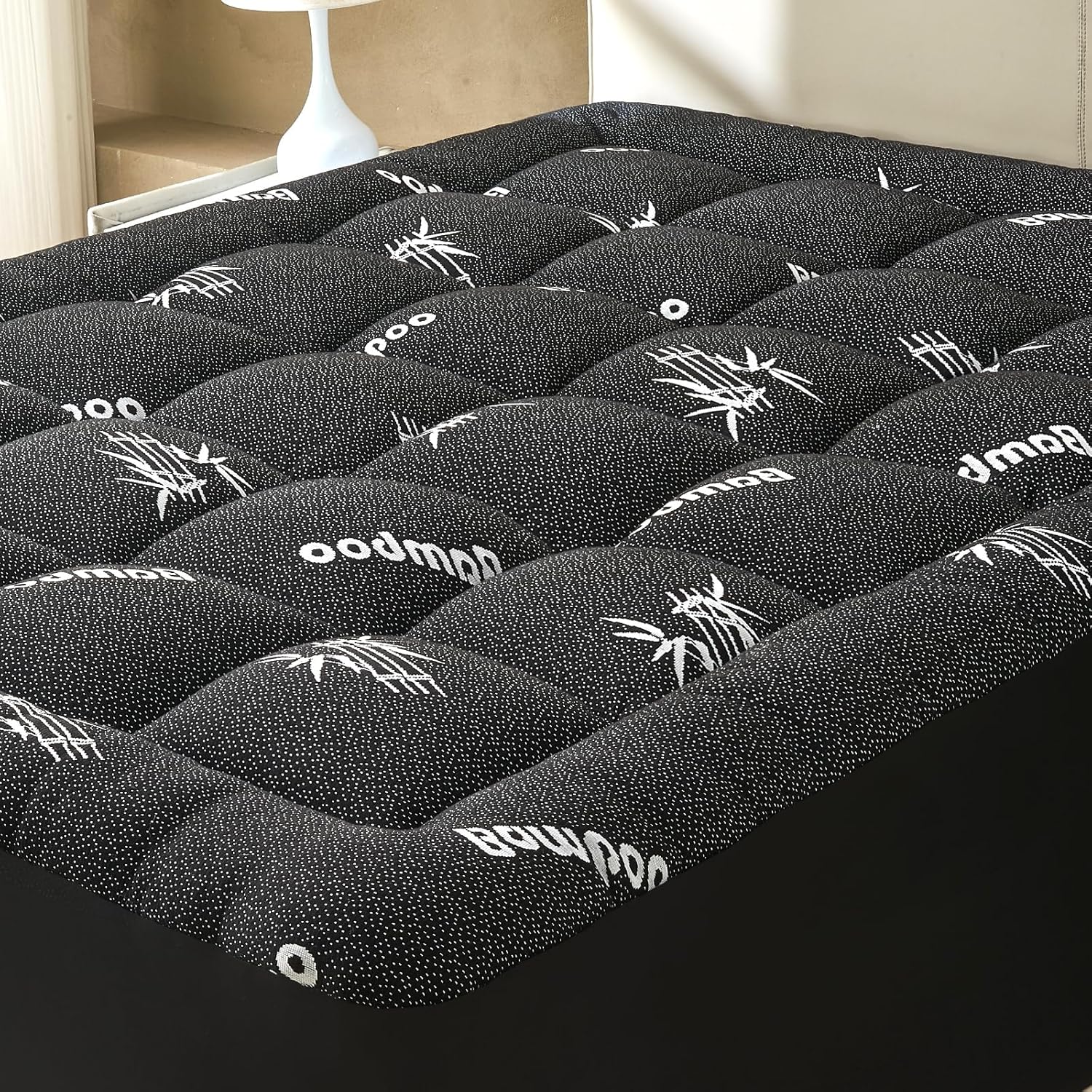 Skiennix Queen Size Mattress Topper - Soft Bamboo Viscose Pillow Top for Back Pain Relief | Cooling Dark Grey with Deep Pocket (8-21 Inch)