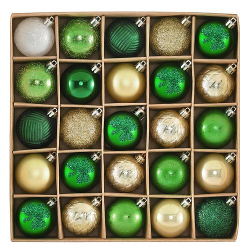 DecorbyHannah St Patricks Day Decorations Shamrock Irish Tree Ornaments Set, 25ct 1.18inches Mini Green Gold St. Patrick's Day Shatterproof Luck Clover Small Hanging Ornament for Christmas Day Party